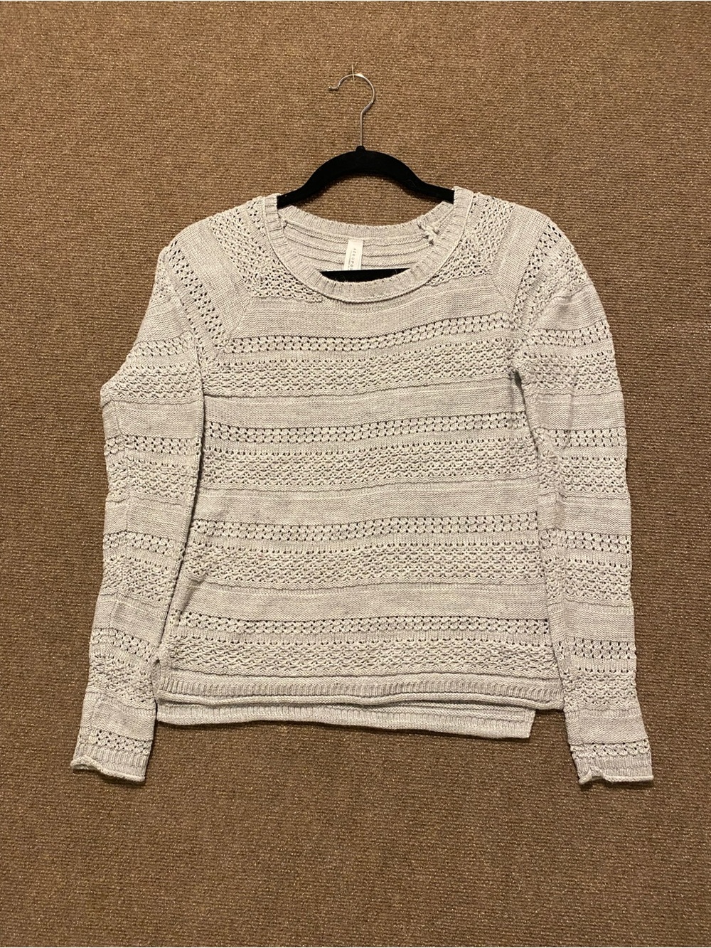 Aeropostale Light Cream Crochet Open-Weave Crewneck Sweater Size S